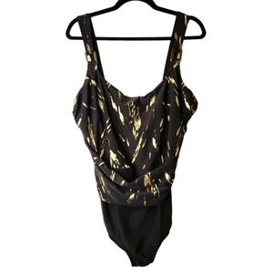 SILHOUETTE SOLUTION CHOCOLATE BROWN & GOLD ONE PIECE SWIM SUIT SIZE 18D